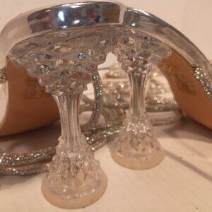 AZALEA WANG Size 7.5 Lucite 4" Heels w 80" Rhinestone Straps--UNIQUE!
